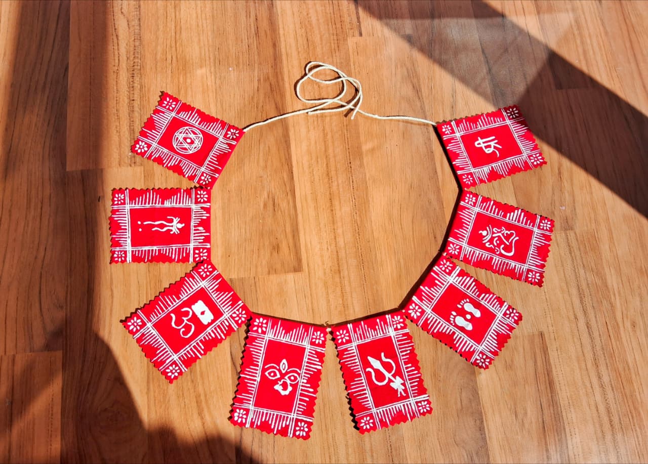 Premashiart aipan toran size M (75CM) , temple wall decor , handmade and handpainted