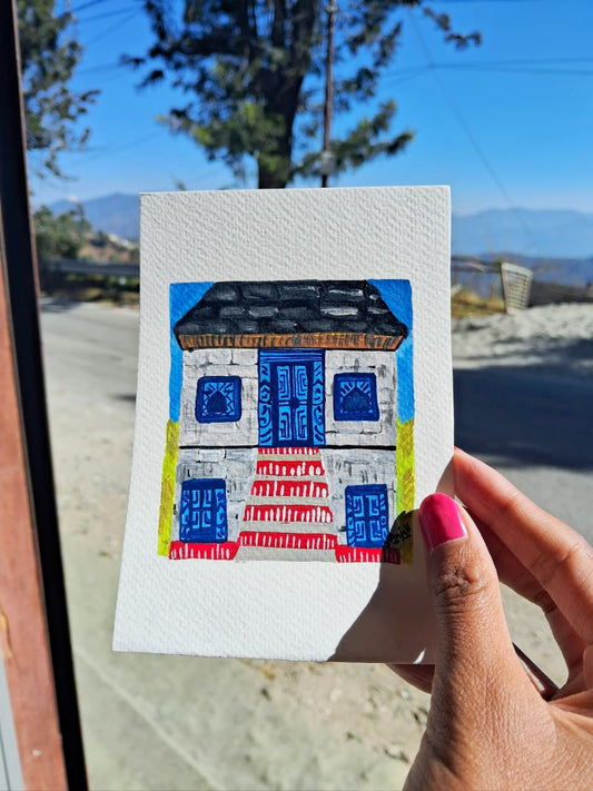 Premashiart Bakheli uttarakhand house postcard a6 size, handmade handpainted in uttarakhand