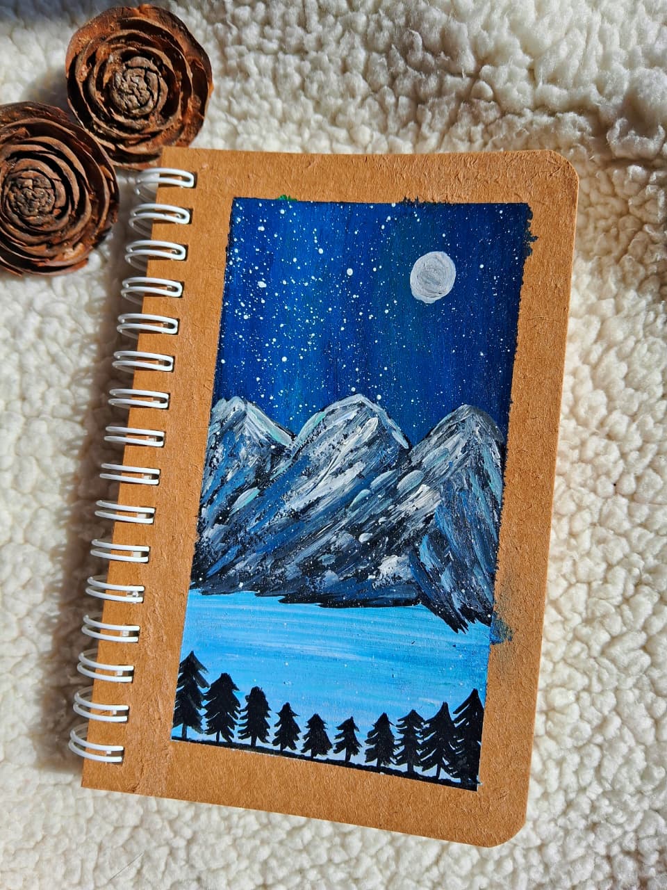 Premashiart Hand-Painted Winter Night Mountain Notebook – Winter Collection 2025-26