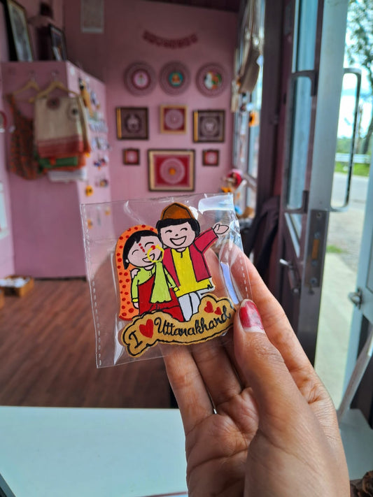 Premashiart uttarakhand magnet , pahadi pahadan handpainted